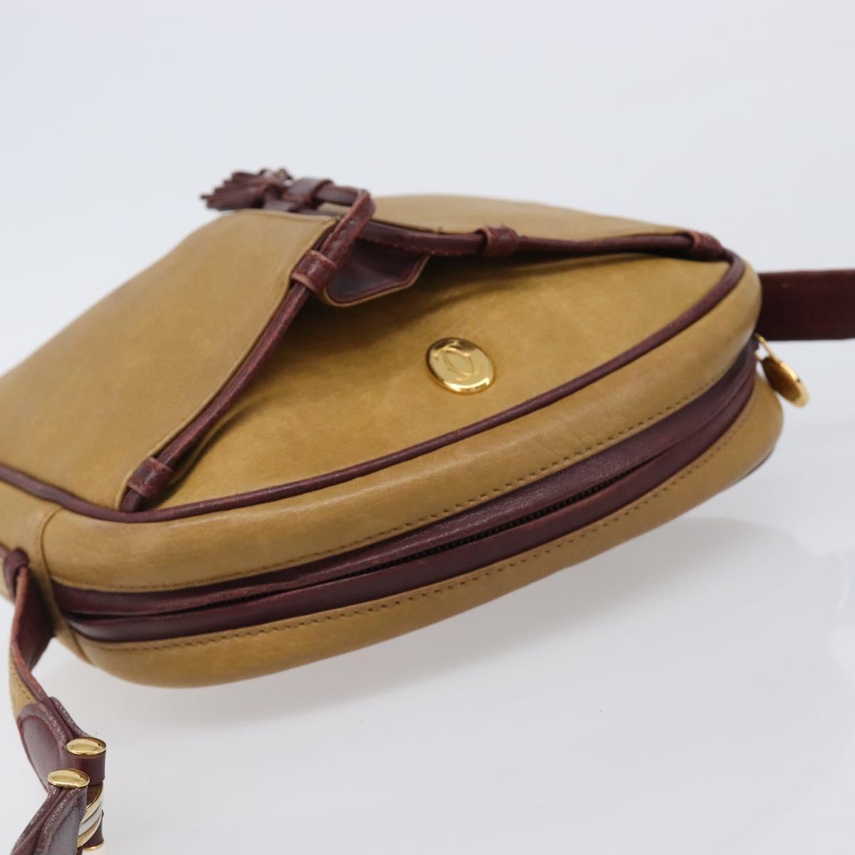 CARTIER Must Line Shoulder Bag Leather Beige Gold Auth 205118