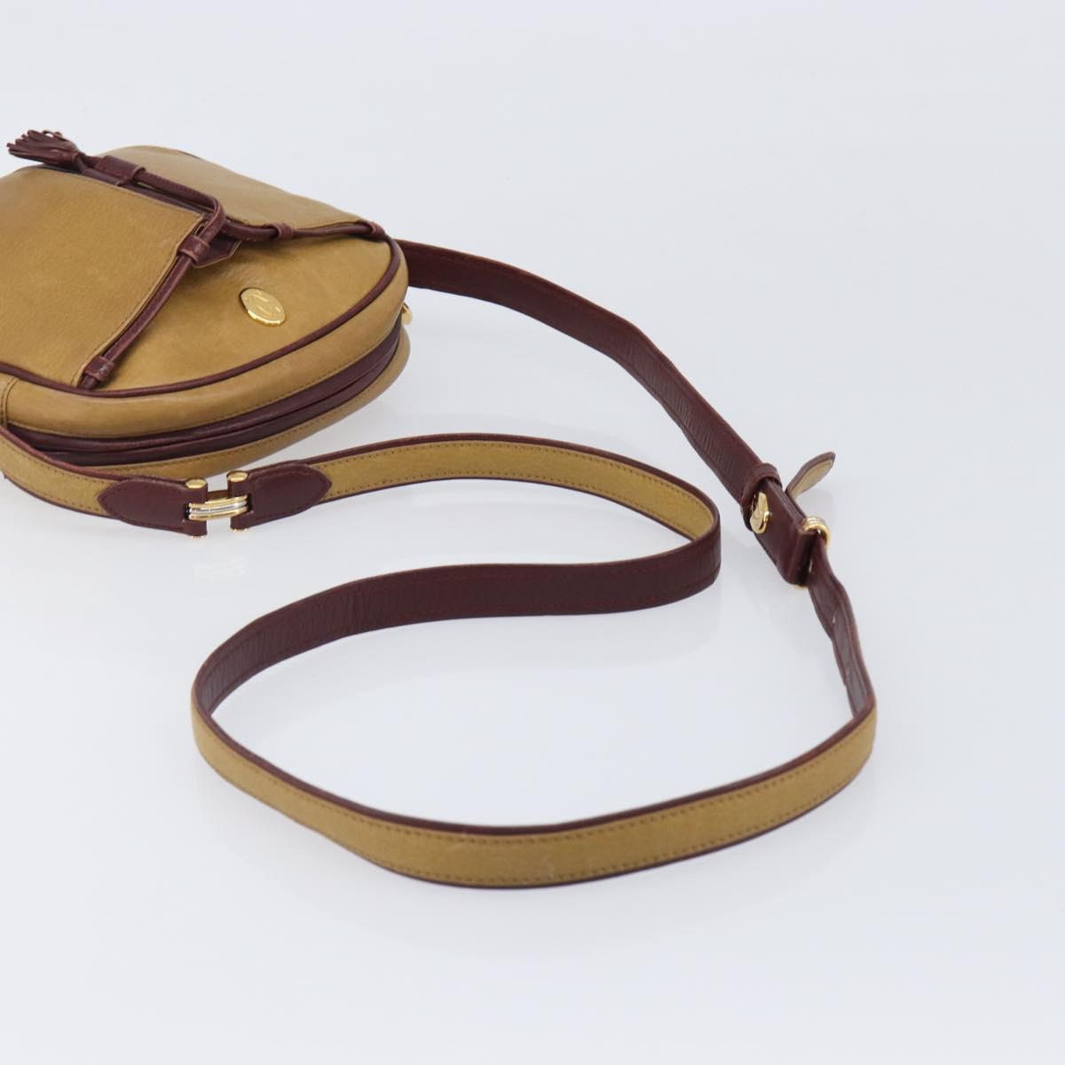 CARTIER Must Line Shoulder Bag Leather Beige Gold Auth 205118