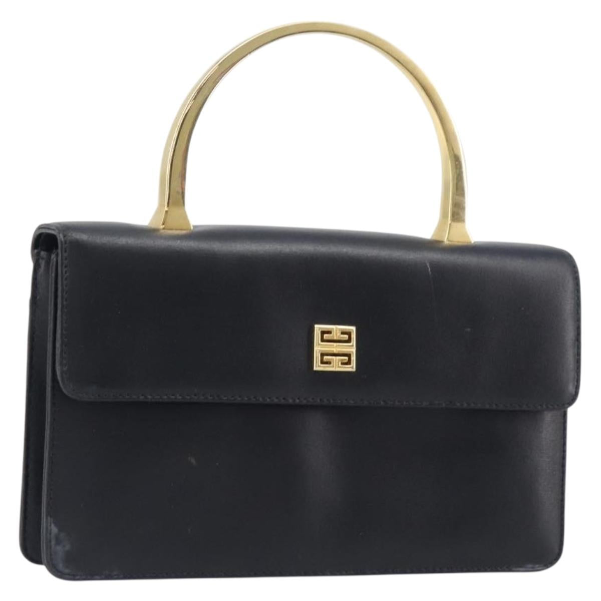 GIVENCHY Hand Bag Leather Black Gold Auth 205123