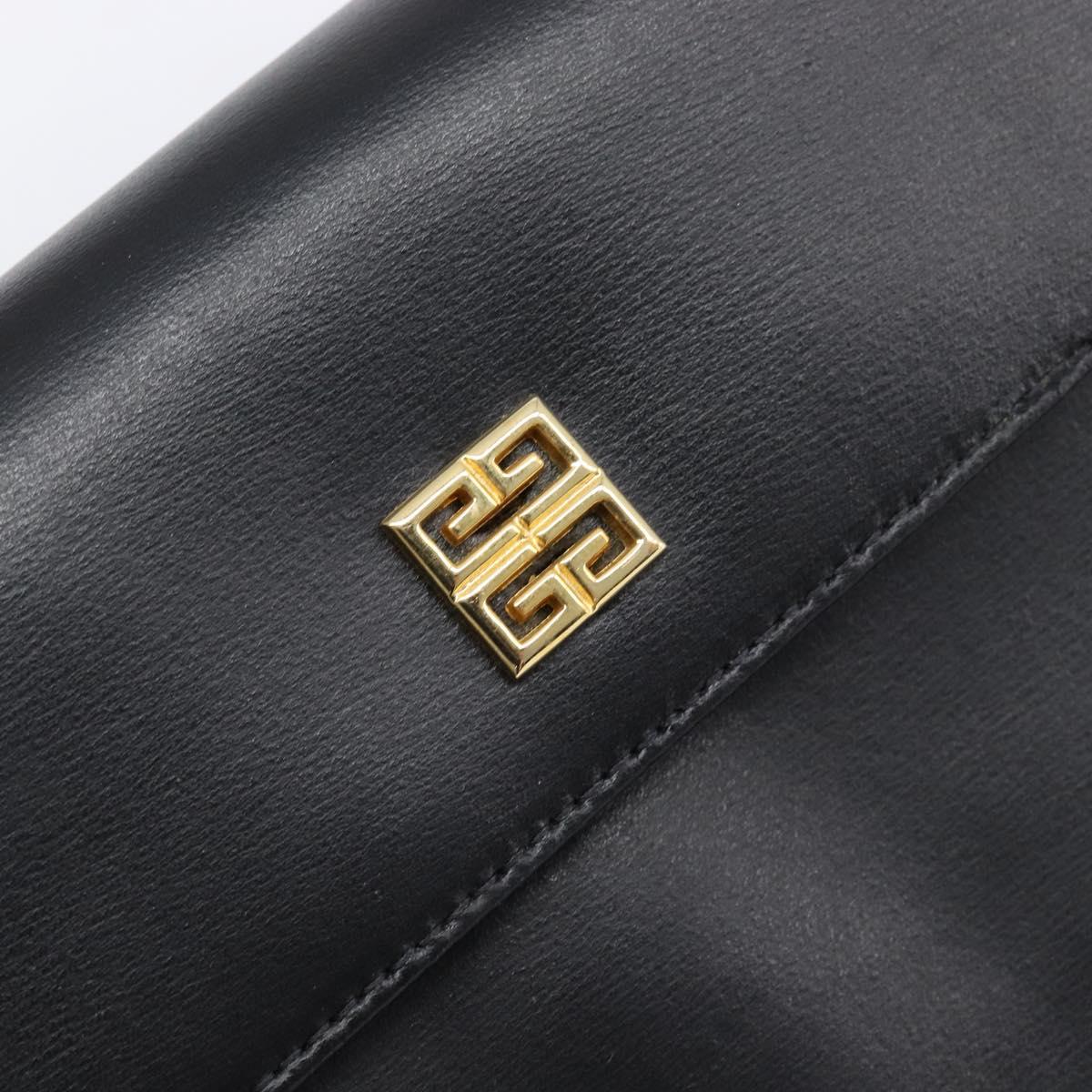 GIVENCHY Hand Bag Leather Black Gold Auth 205123