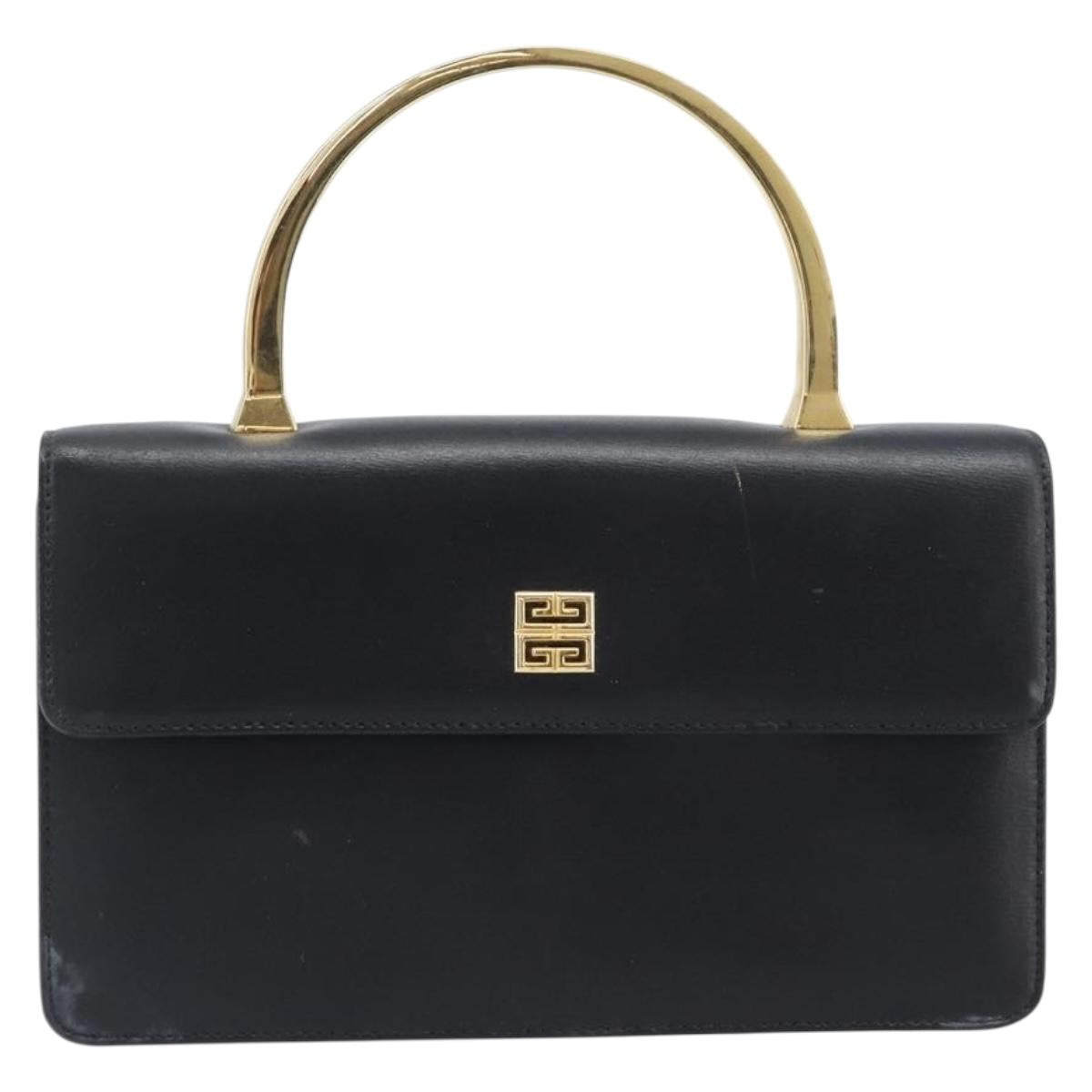 GIVENCHY Hand Bag Leather Black Gold Auth 205123