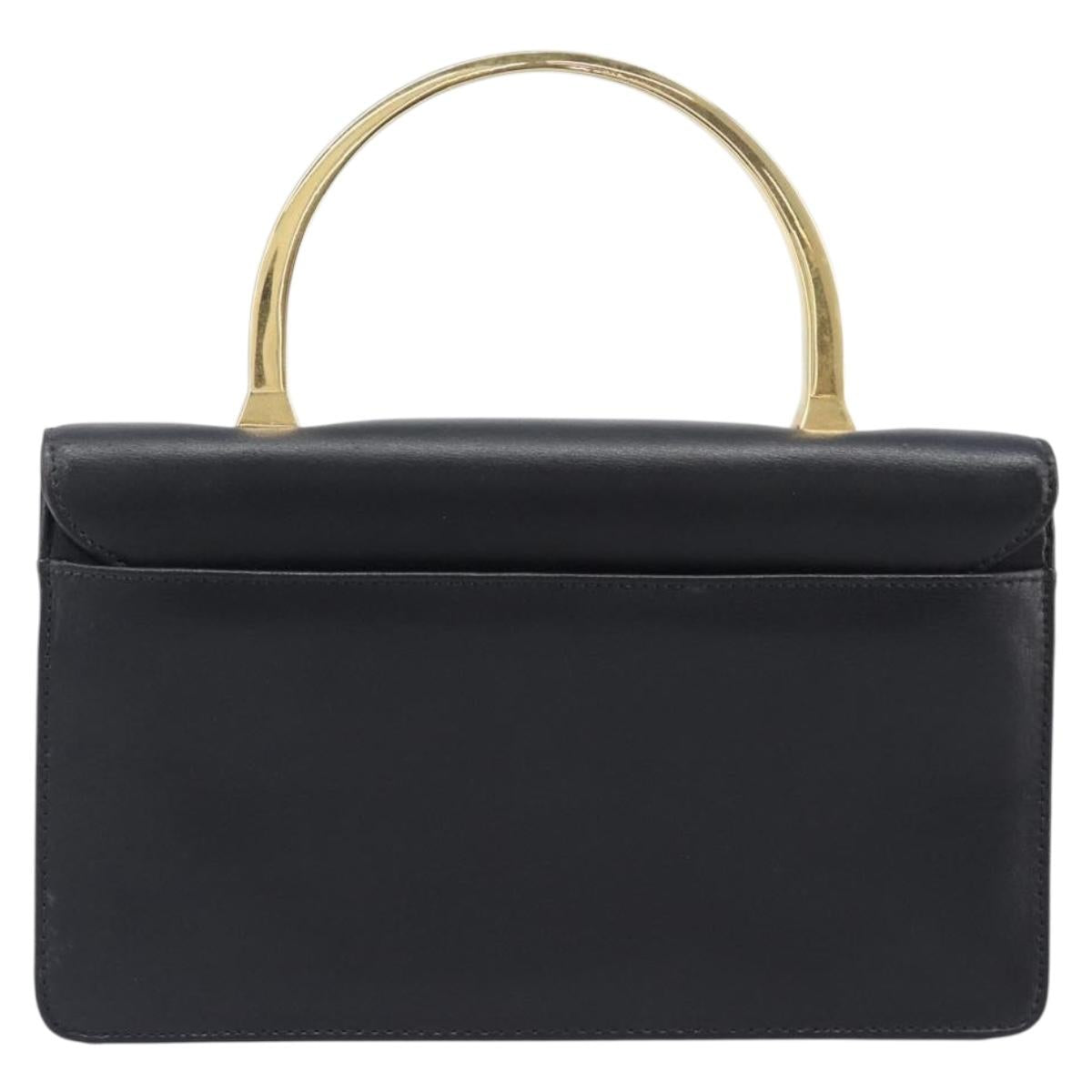 GIVENCHY Hand Bag Leather Black Gold Auth 205123