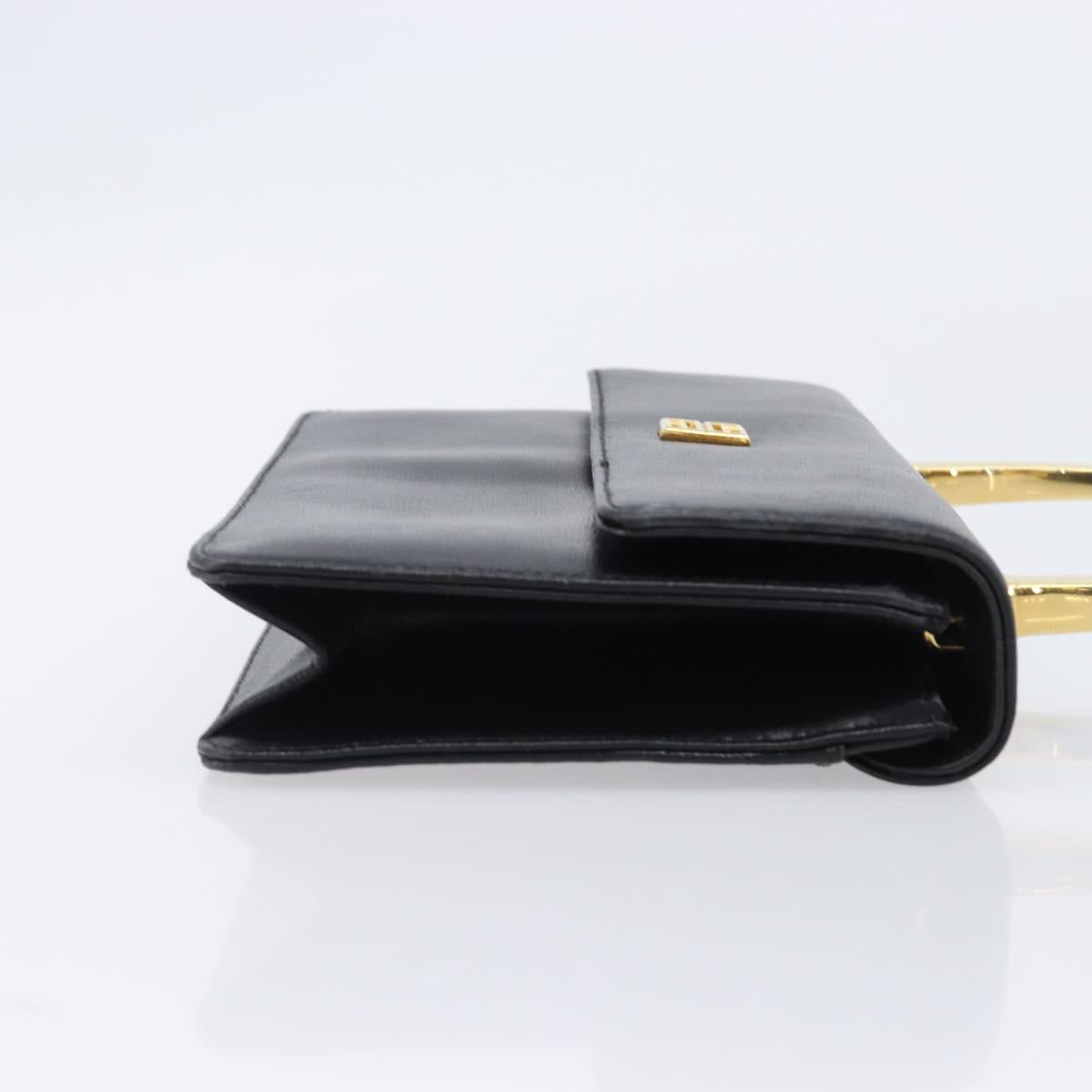 GIVENCHY Hand Bag Leather Black Gold Auth 205123