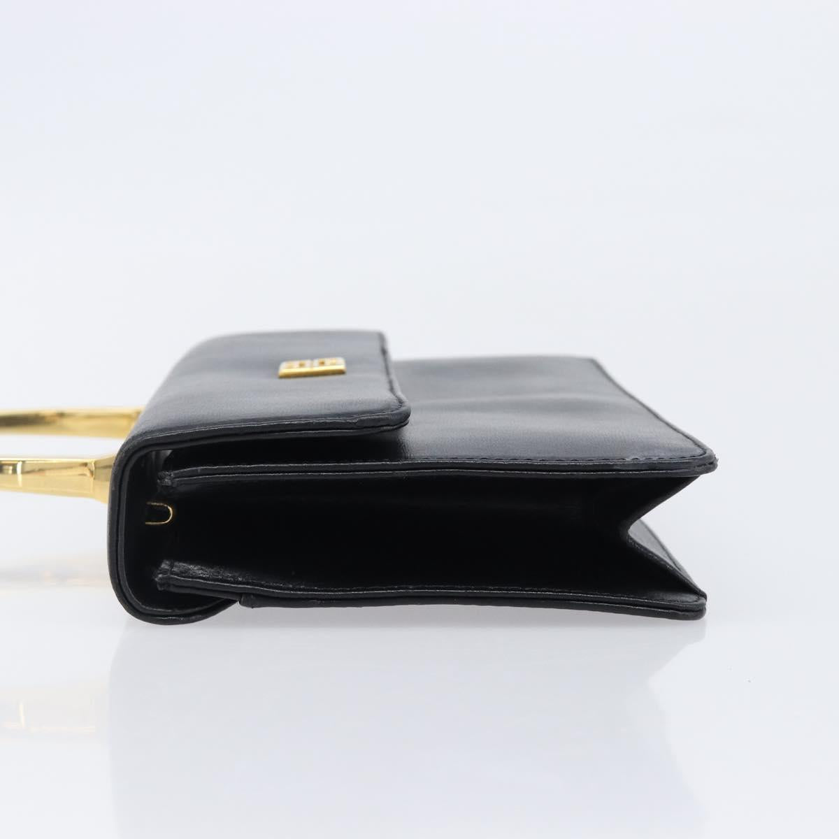 GIVENCHY Hand Bag Leather Black Gold Auth 205123