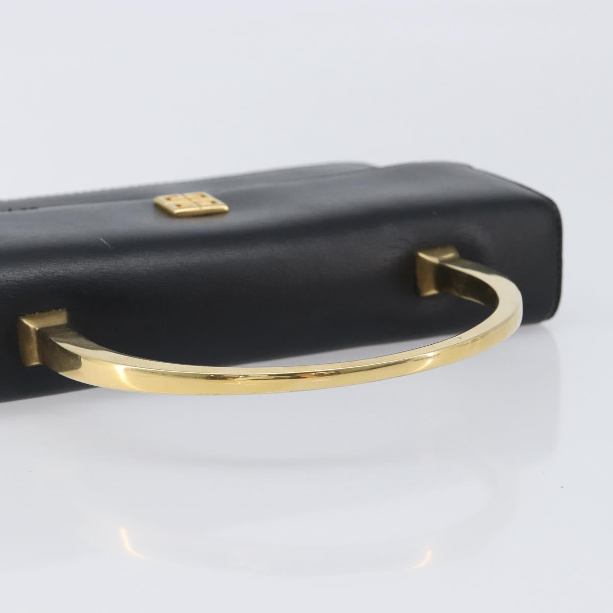 GIVENCHY Hand Bag Leather Black Gold Auth 205123