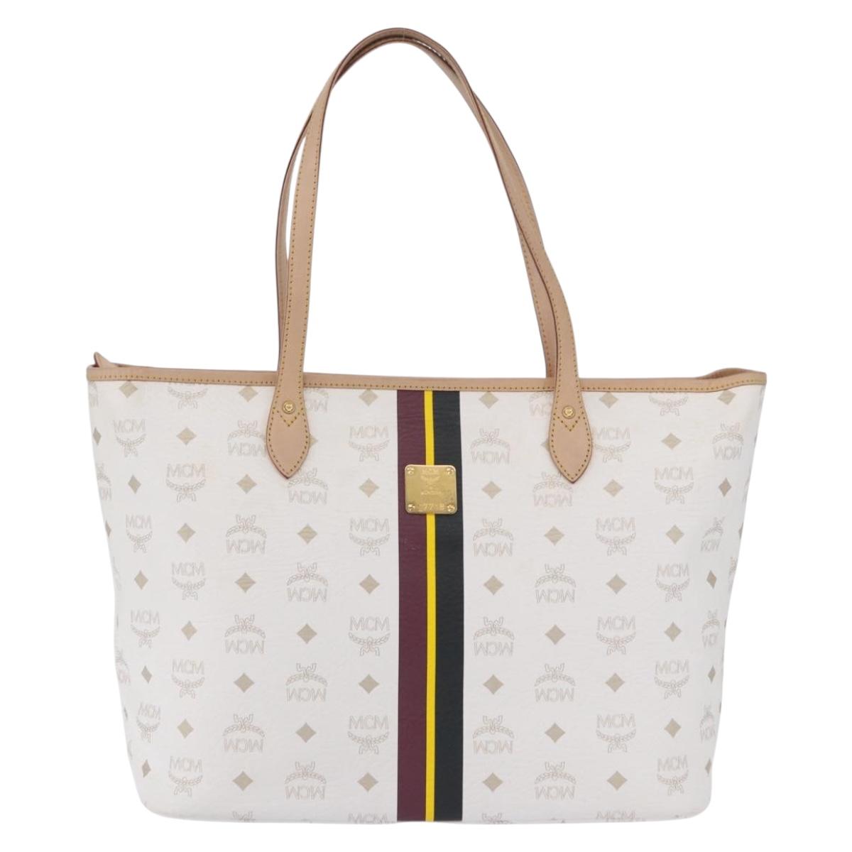 MCM Vicetos Logogram Tote Bag PVC Leather White Auth 205128