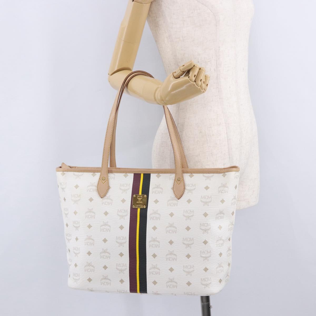 MCM Vicetos Logogram Tote Bag PVC Leather White Auth 205128