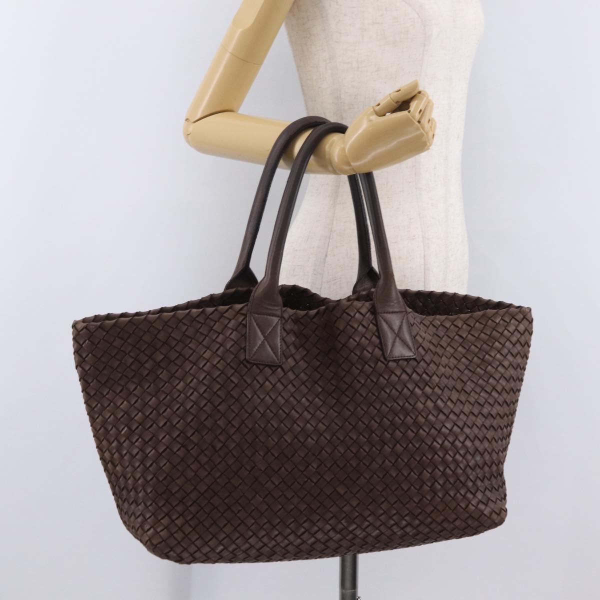 BOTTEGA VENETA INTRECCIATO Cabas MM Tote Bag Leather Brown Auth 205130V