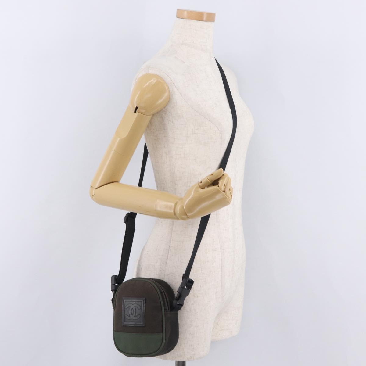 CHANEL Sports Line Shoulder Bag Canvas Khaki CC Auth 205131A