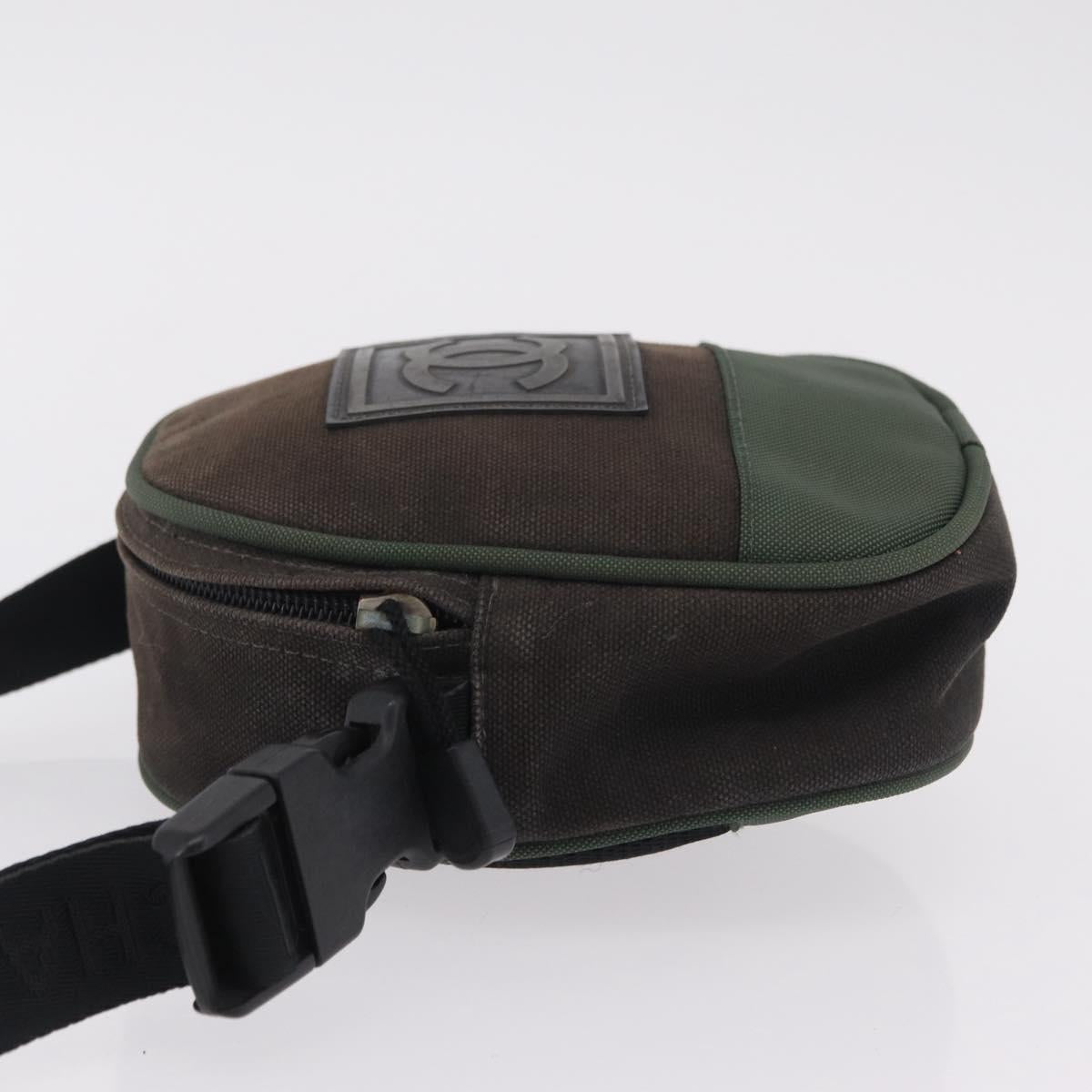 CHANEL Sports Line Shoulder Bag Canvas Khaki CC Auth 205131A