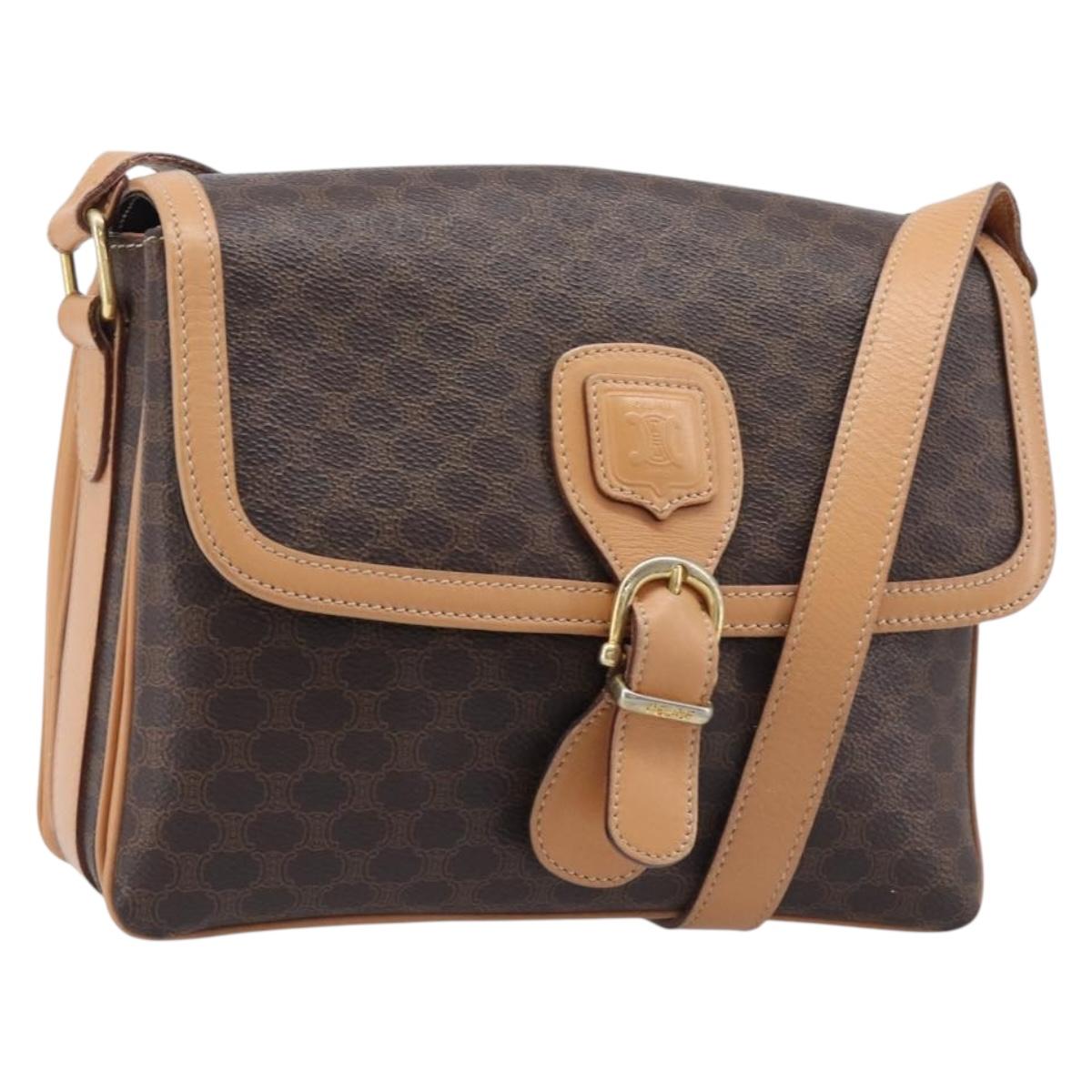 CELINE Macadam Canvas Shoulder Bag PVC Leather Brown Gold Auth 205135V