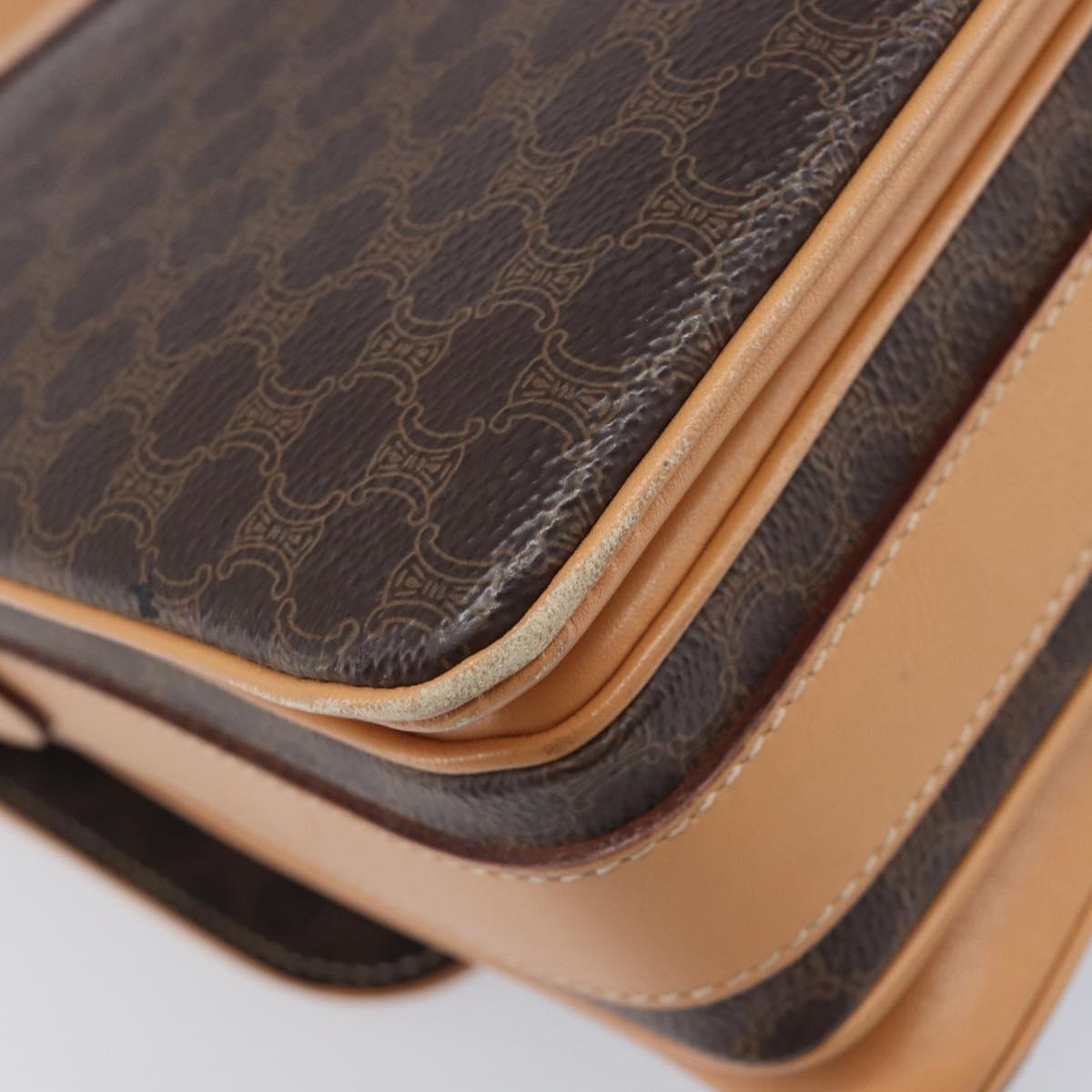 CELINE Macadam Canvas Shoulder Bag PVC Leather Brown Gold Auth 205135V