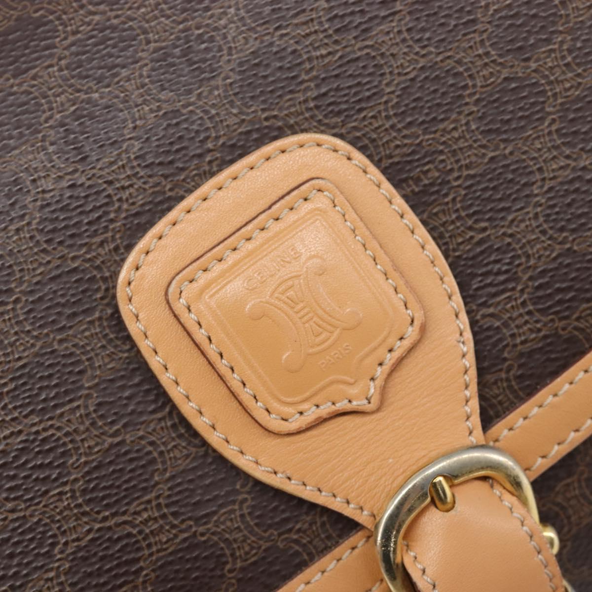 CELINE Macadam Canvas Shoulder Bag PVC Leather Brown Gold Auth 205135V