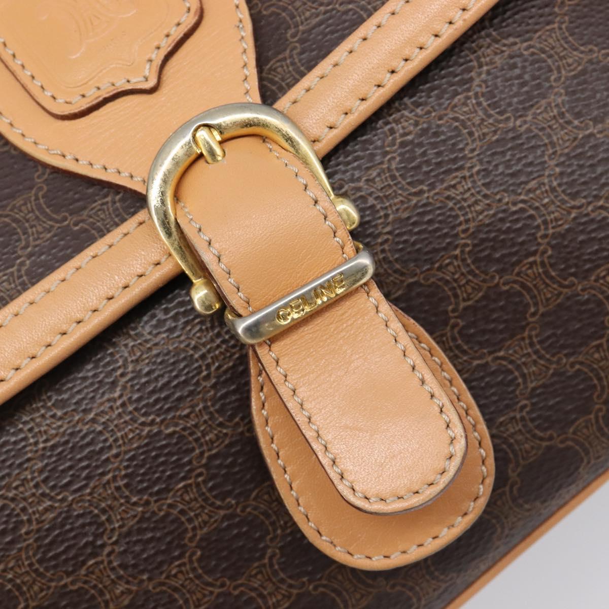 CELINE Macadam Canvas Shoulder Bag PVC Leather Brown Gold Auth 205135V