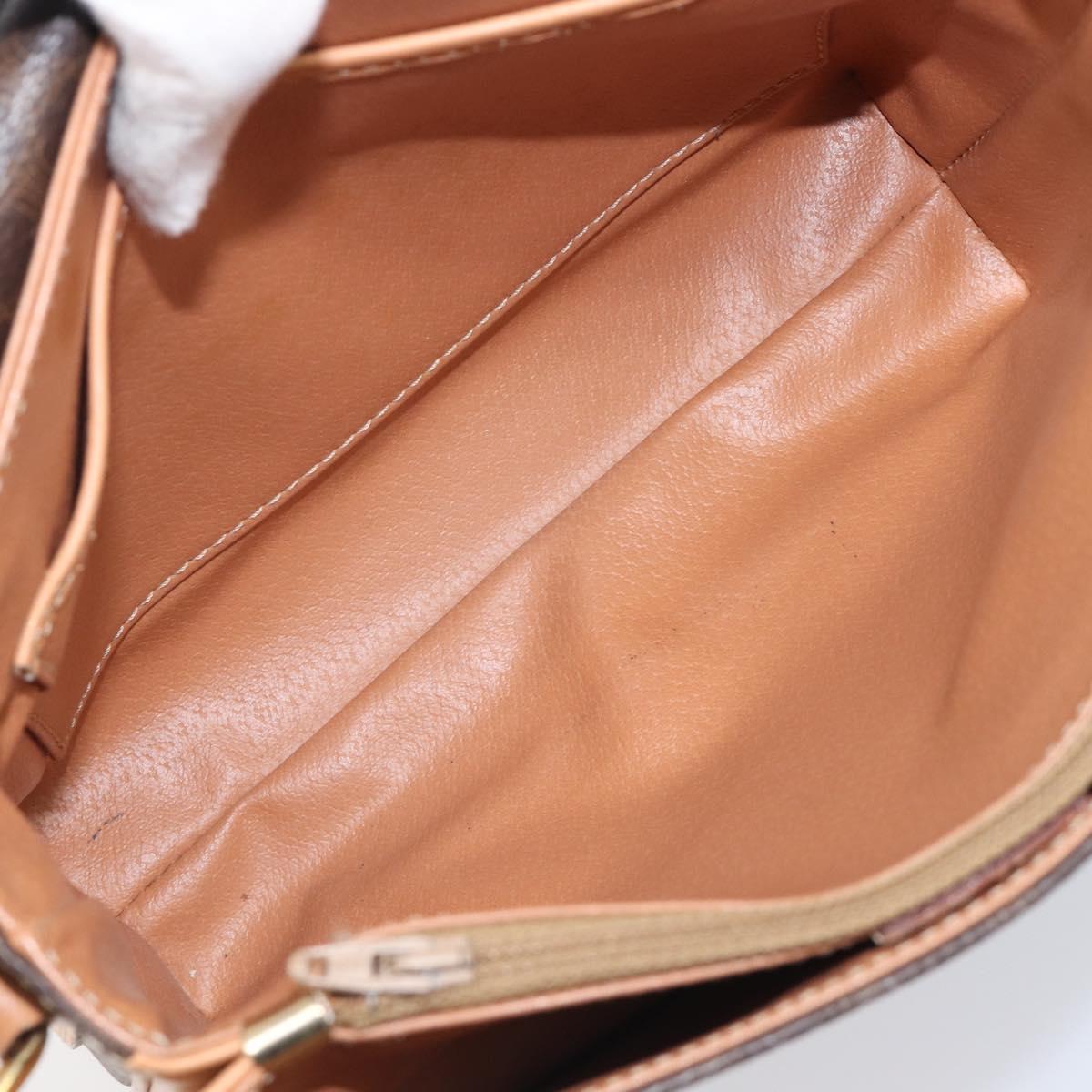 CELINE Macadam Canvas Shoulder Bag PVC Leather Brown Gold Auth 205135V