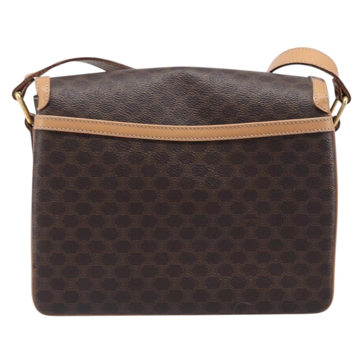CELINE Macadam Canvas Shoulder Bag PVC Leather Brown Gold Auth 205135V