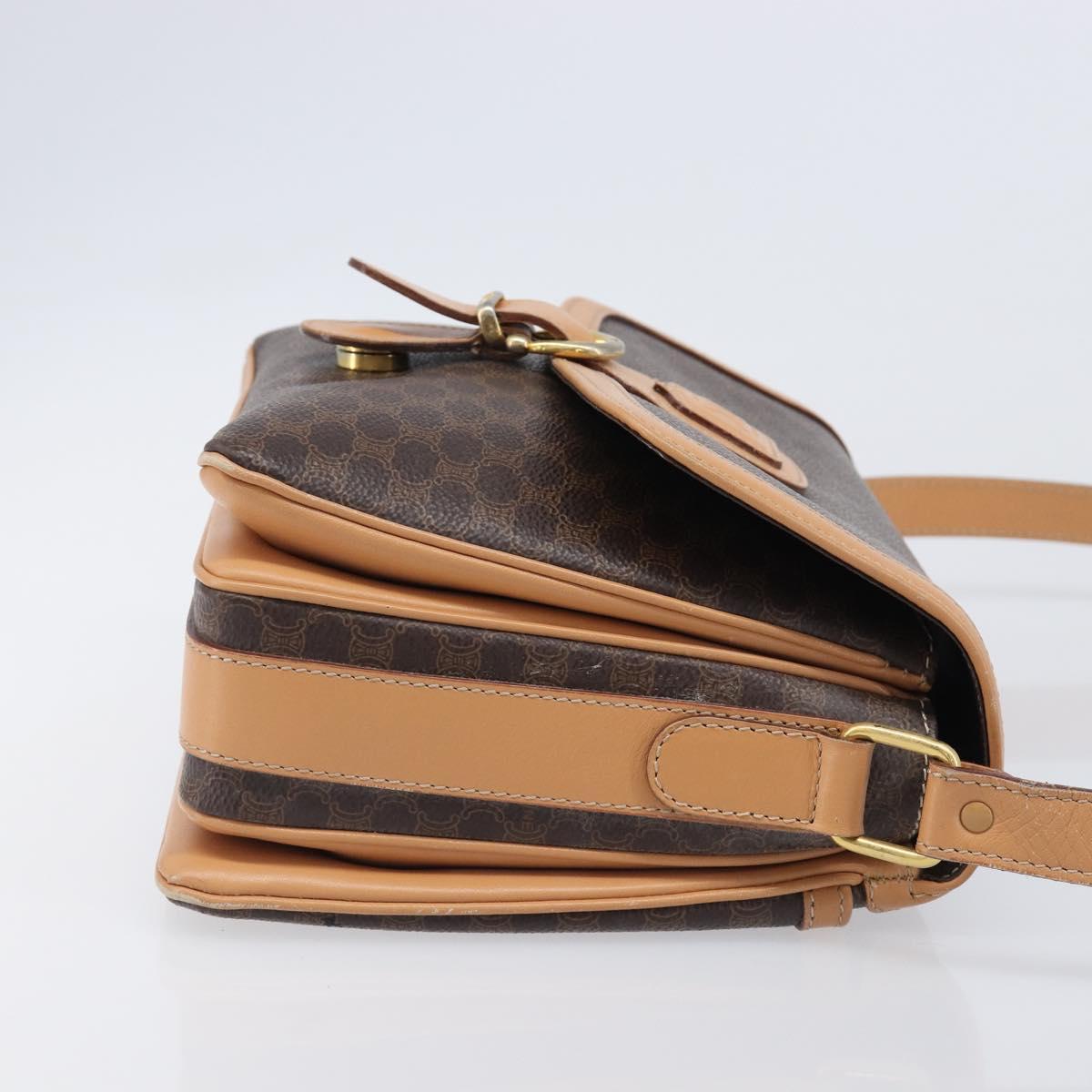 CELINE Macadam Canvas Shoulder Bag PVC Leather Brown Gold Auth 205135V
