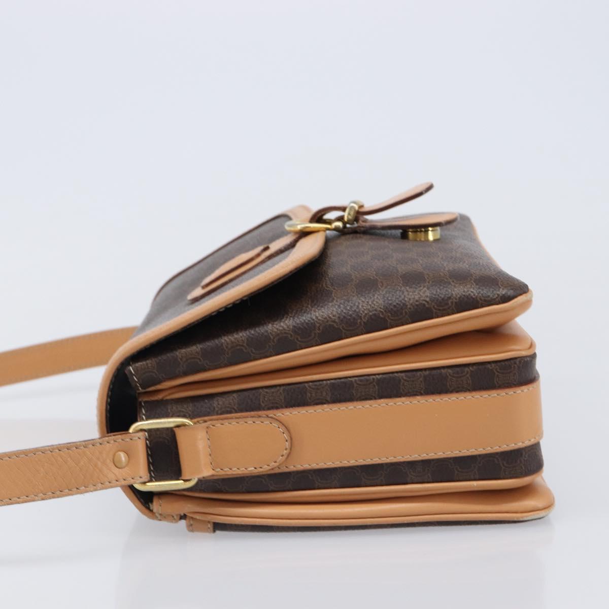 CELINE Macadam Canvas Shoulder Bag PVC Leather Brown Gold Auth 205135V
