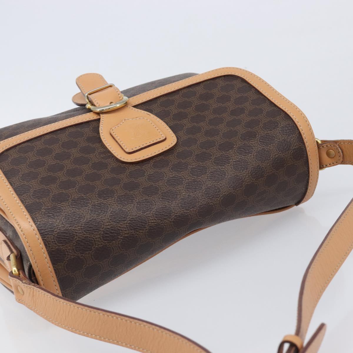 CELINE Macadam Canvas Shoulder Bag PVC Leather Brown Gold Auth 205135V