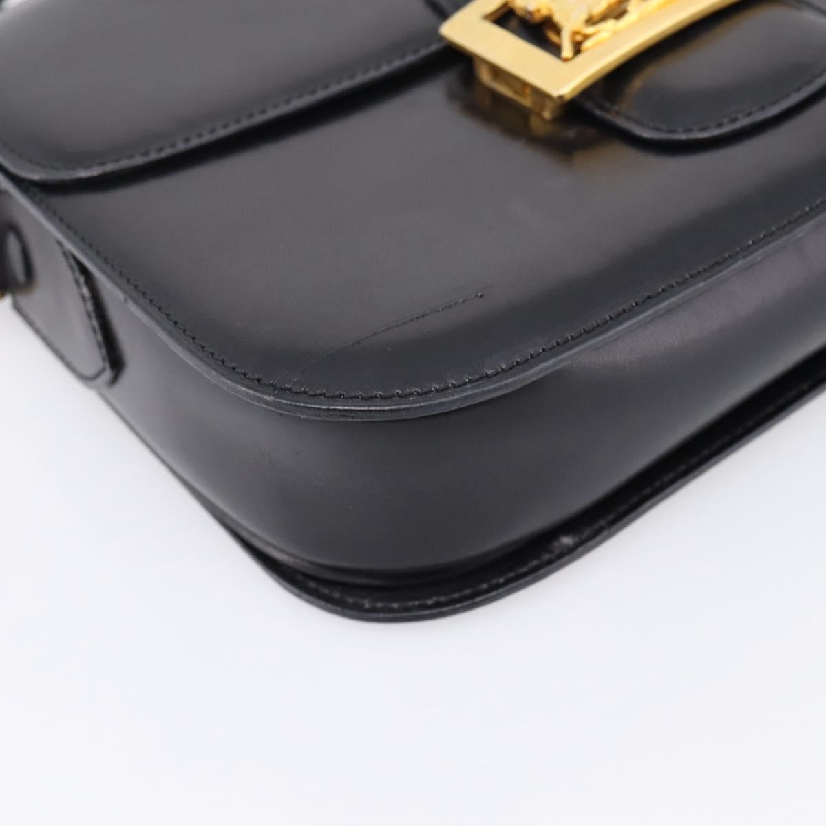 CELINE Shoulder Bag Leather Black Gold Auth 205144