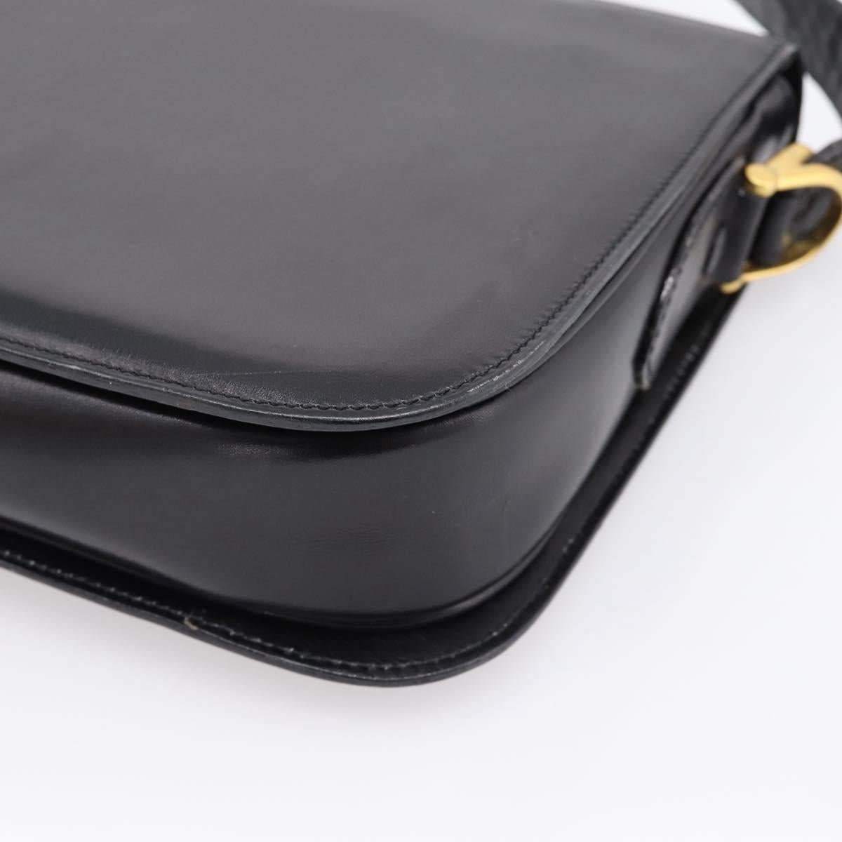 CELINE Shoulder Bag Leather Black Gold Auth 205144
