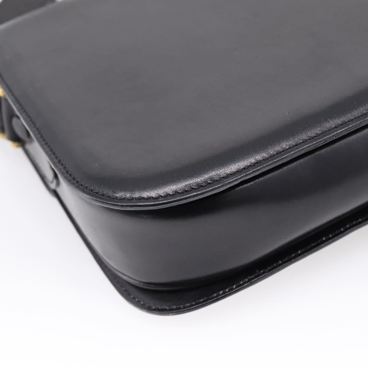 CELINE Shoulder Bag Leather Black Gold Auth 205144