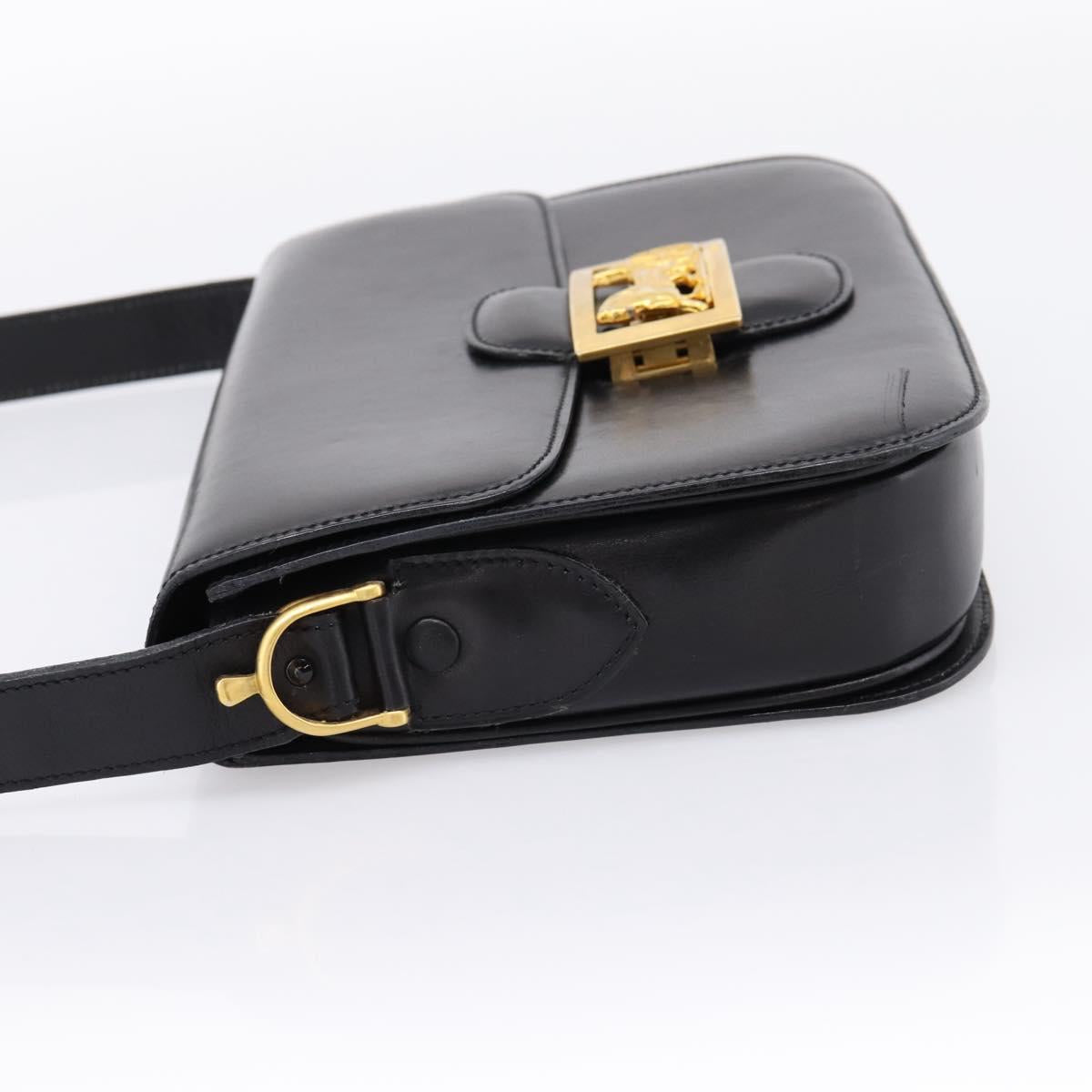 CELINE Shoulder Bag Leather Black Gold Auth 205144