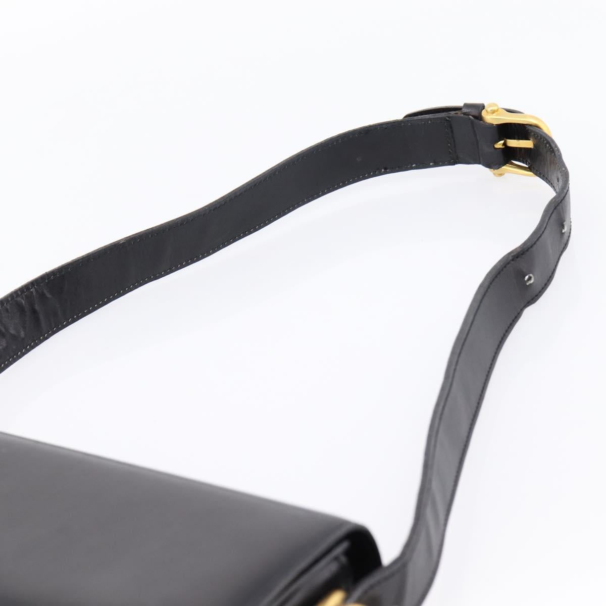 CELINE Shoulder Bag Leather Black Gold Auth 205144