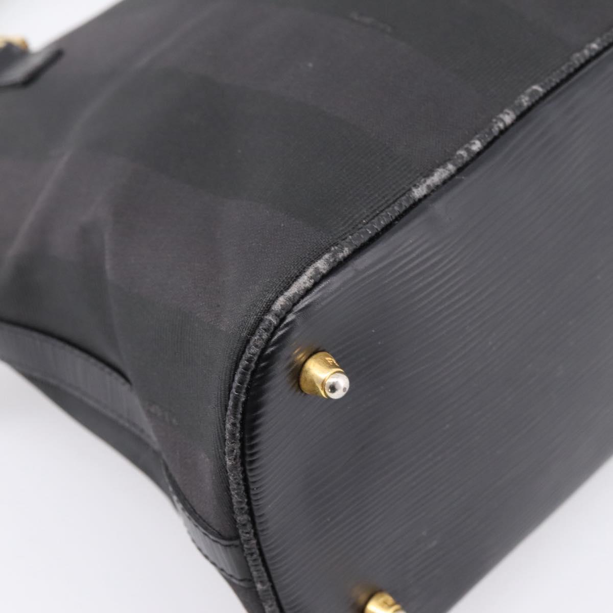 FENDI Pecan Canvas Hand Bag 2way Black Gold Auth 205145