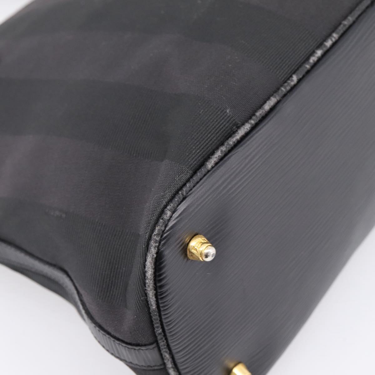 FENDI Pecan Canvas Hand Bag 2way Black Gold Auth 205145