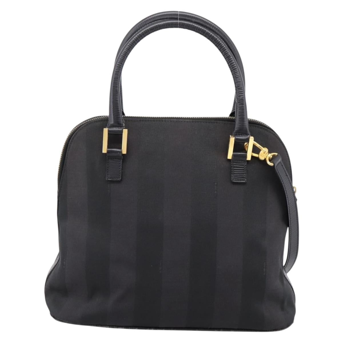 FENDI Pecan Canvas Hand Bag 2way Black Gold Auth 205145