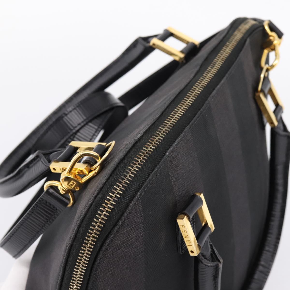 FENDI Pecan Canvas Hand Bag 2way Black Gold Auth 205145