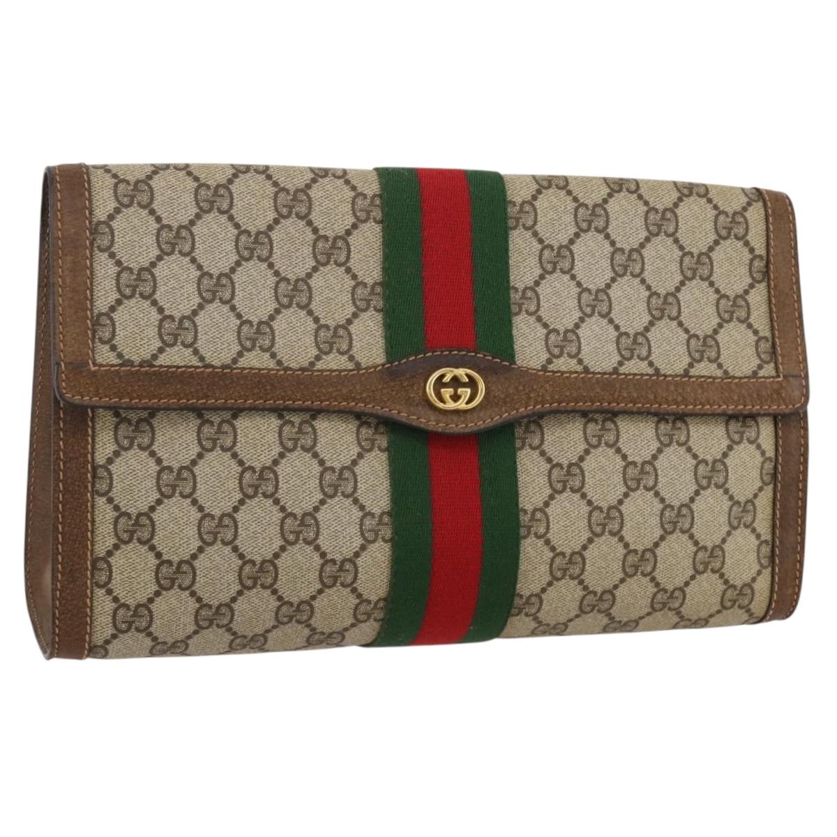 GUCCI GG Supreme Web Sherry Line Bag PVC Beige Gold 37 014 3087 Auth 205150A