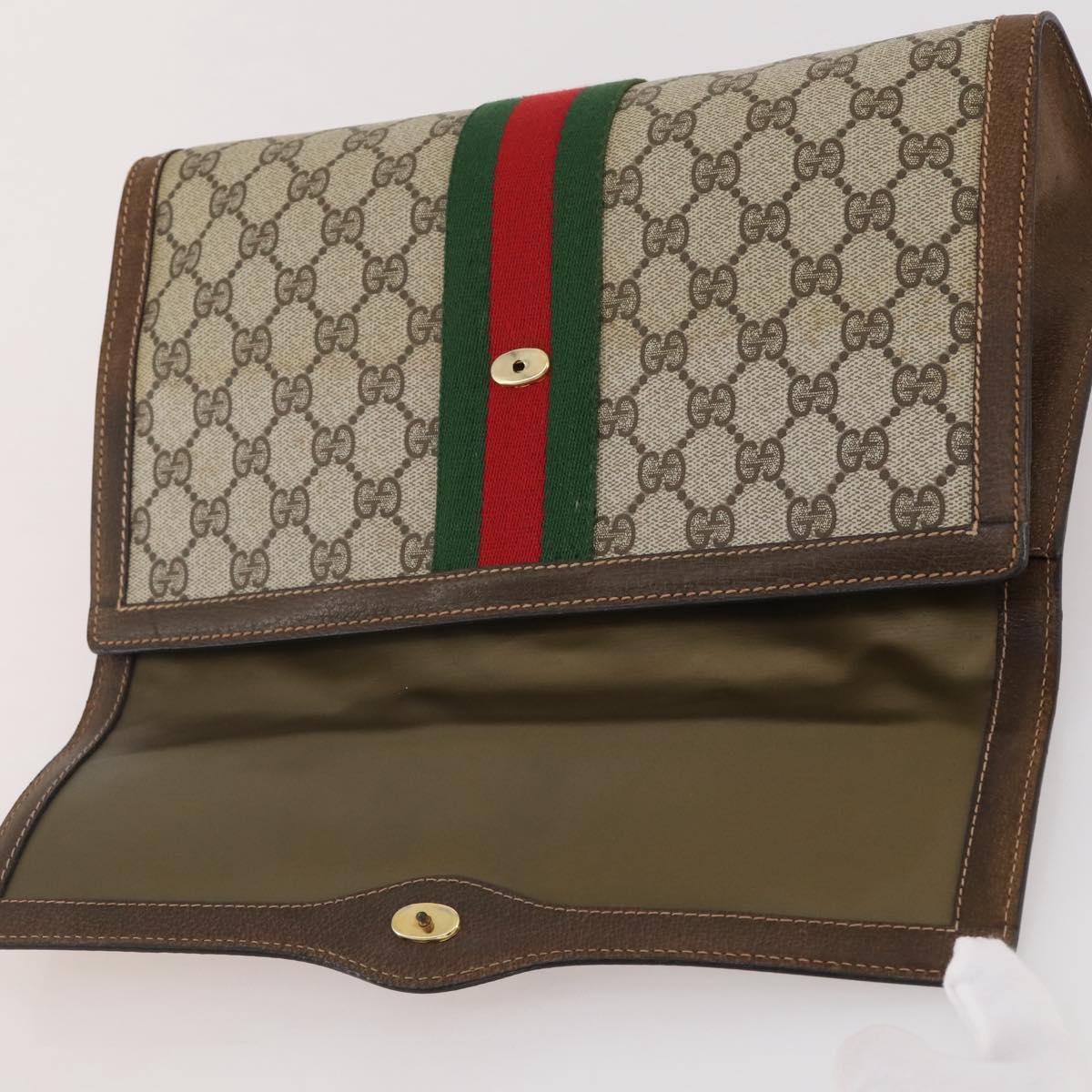 GUCCI GG Supreme Web Sherry Line Bag PVC Beige Gold 37 014 3087 Auth 205150A