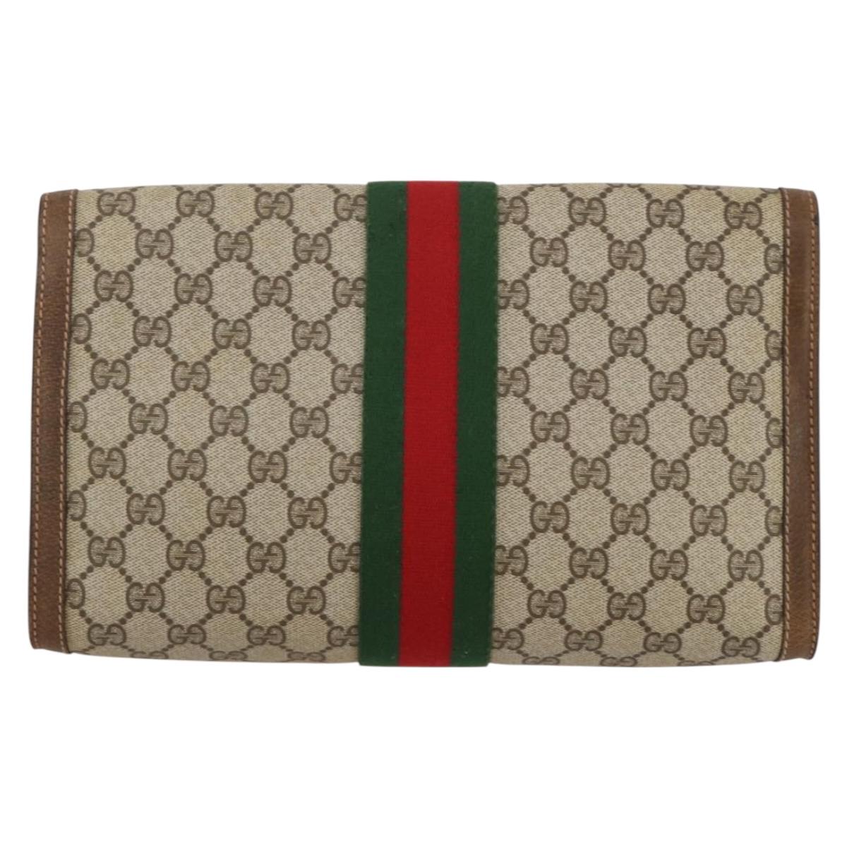GUCCI GG Supreme Web Sherry Line Bag PVC Beige Gold 37 014 3087 Auth 205150A