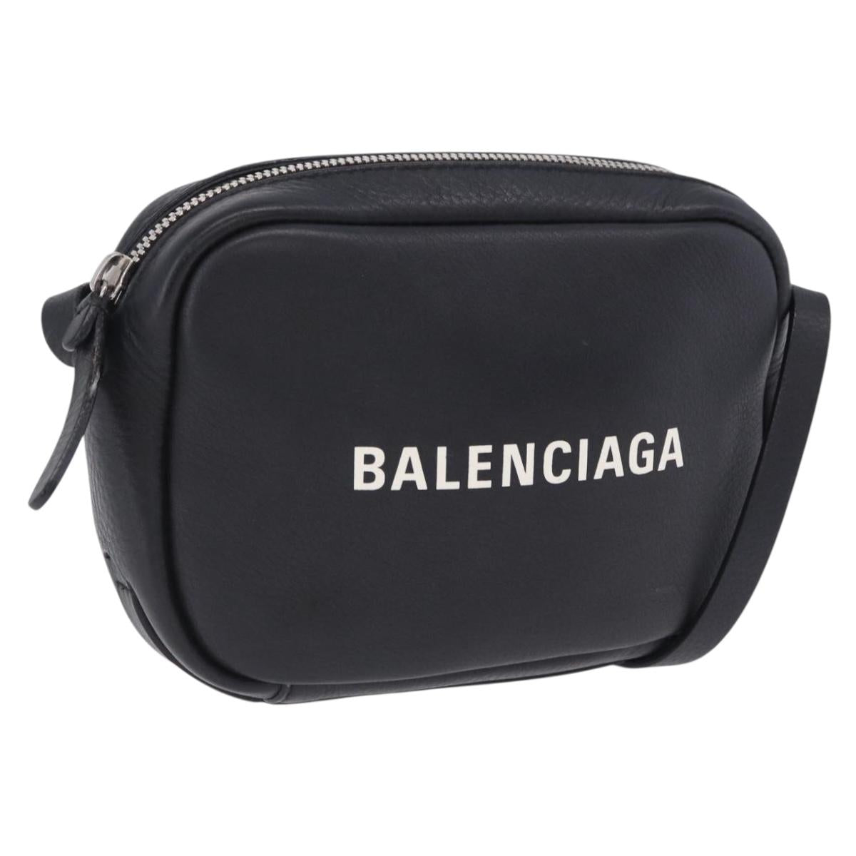 BALENCIAGA Everyday Camera Bag XS Leather Black Silver 489809 Auth 205151V