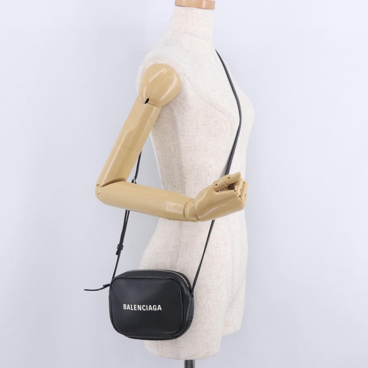 BALENCIAGA Everyday Camera Bag XS Leather Black Silver 489809 Auth 205151V