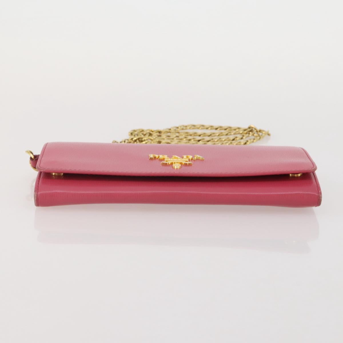 PRADA Chain Wallet Safiano Leather Pink Gold Auth 205152A