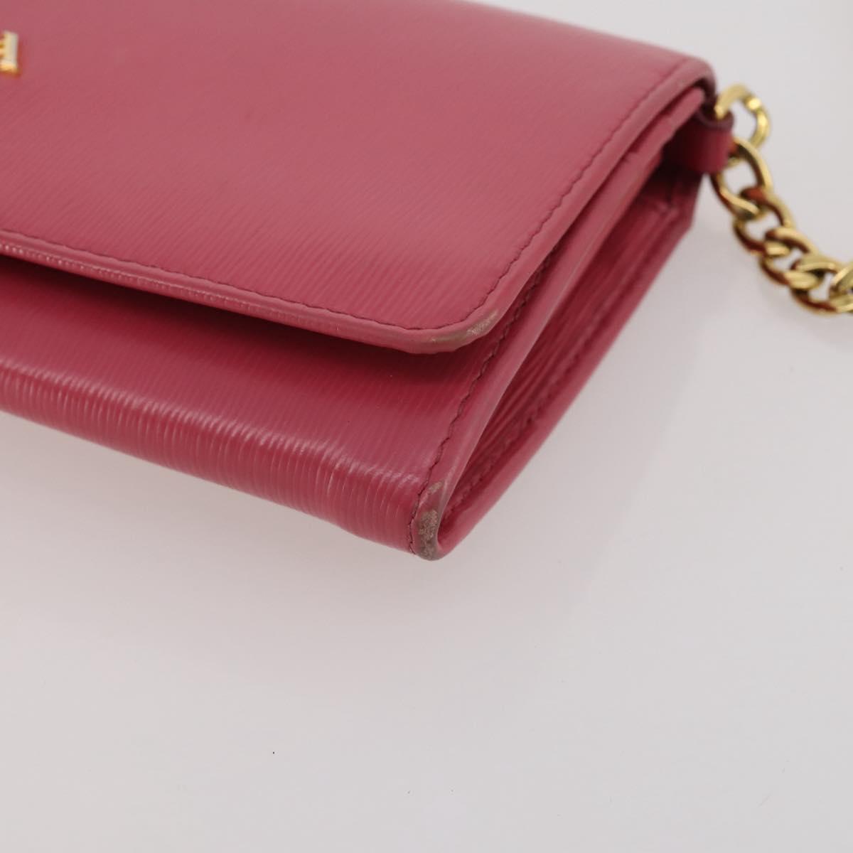 PRADA Chain Wallet Safiano Leather Pink Gold Auth 205152A