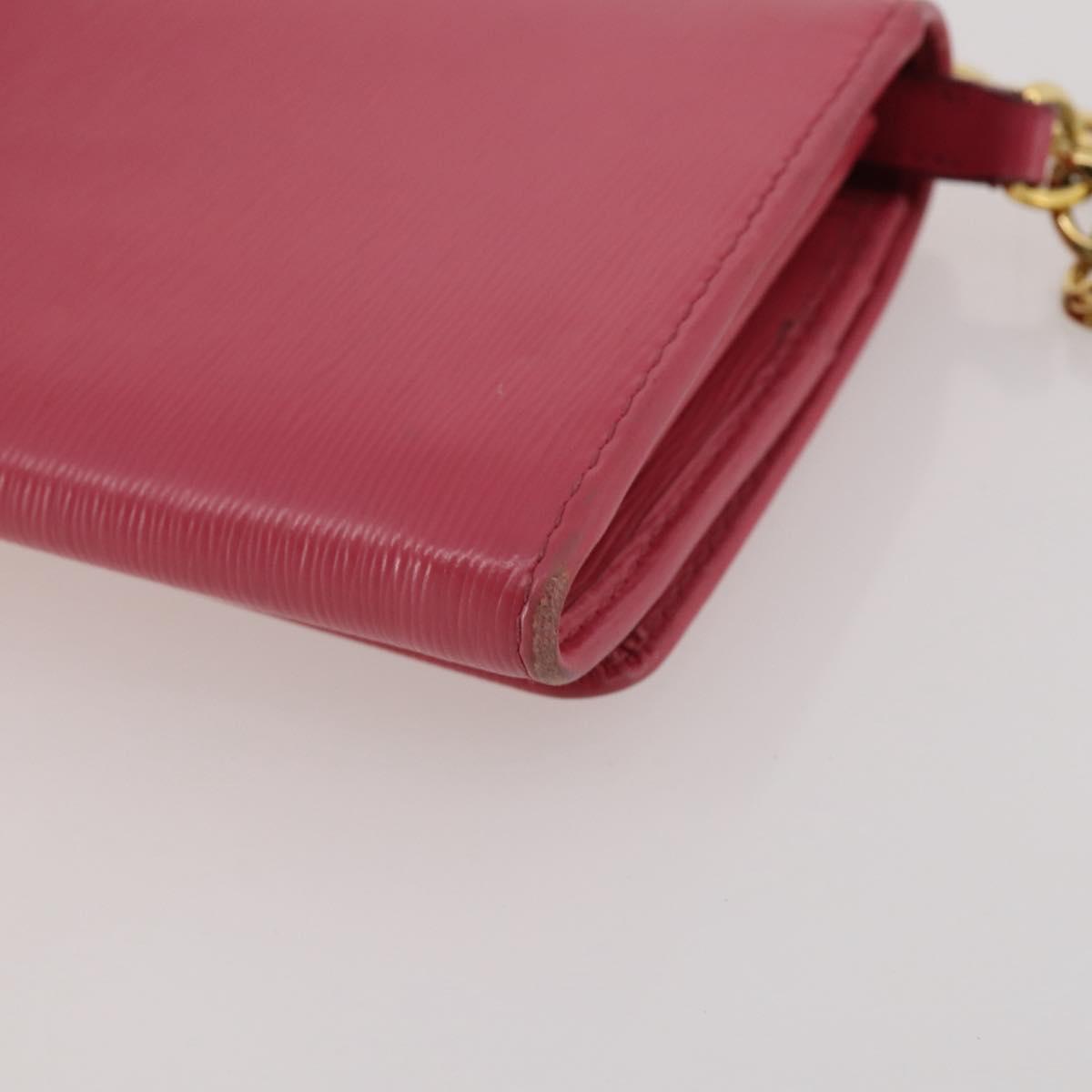 PRADA Chain Wallet Safiano Leather Pink Gold Auth 205152A