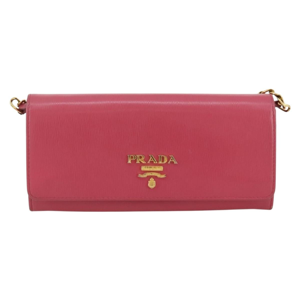 PRADA Chain Wallet Safiano Leather Pink Gold Auth 205152A