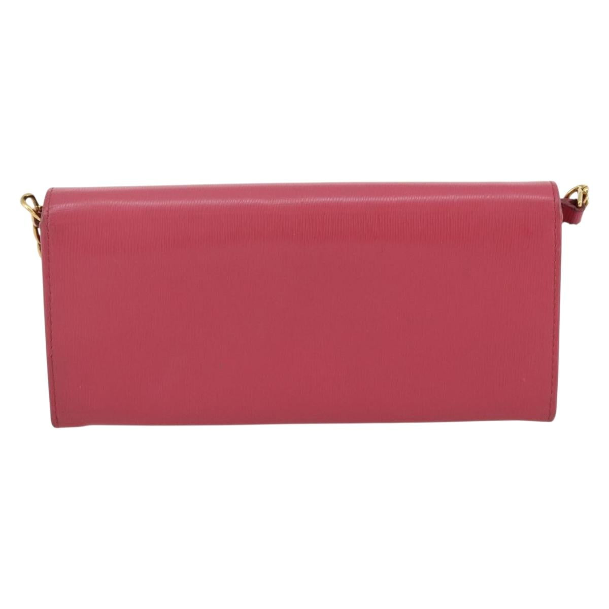 PRADA Chain Wallet Safiano Leather Pink Gold Auth 205152A
