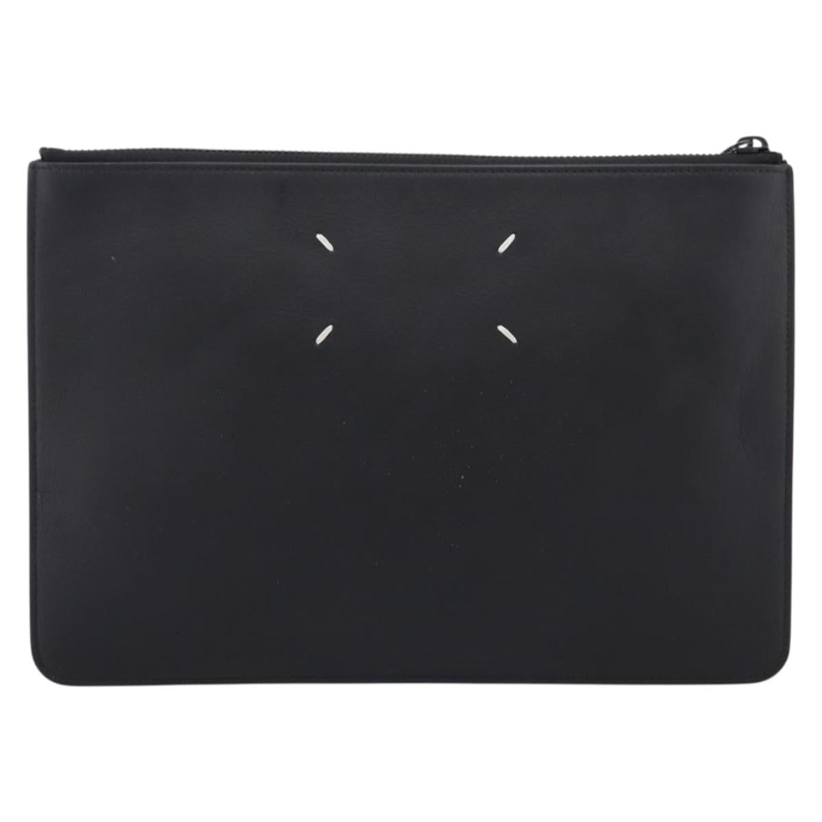 Maison Margiela Clutch Bag Leather Black Auth 205155A