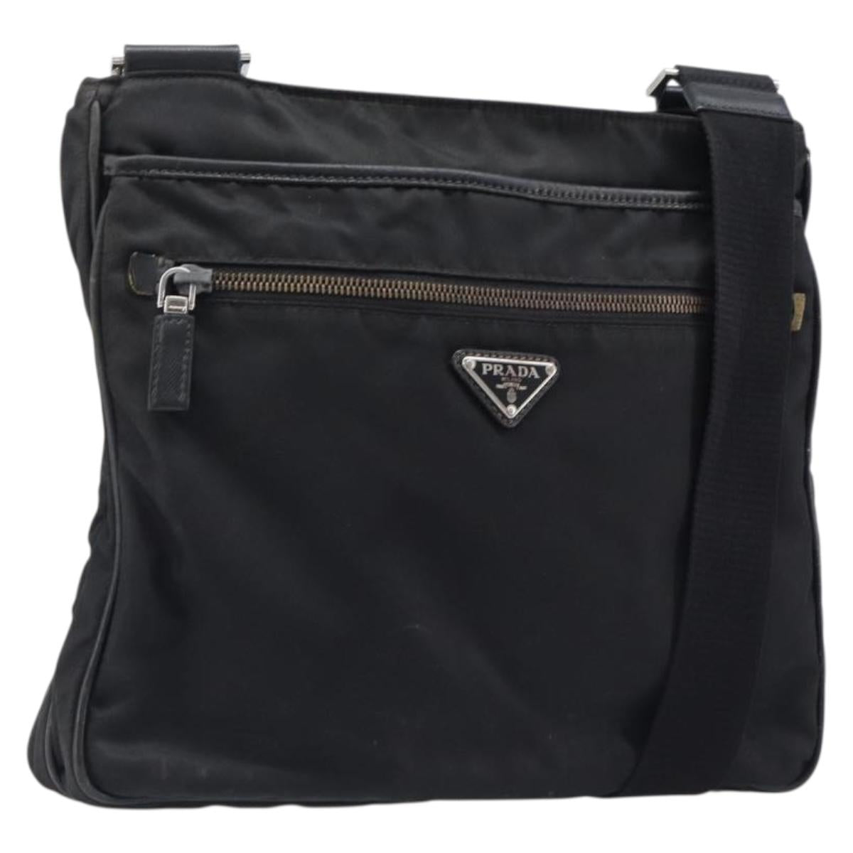 PRADA Shoulder Bag Nylon Black Silver Auth 205158