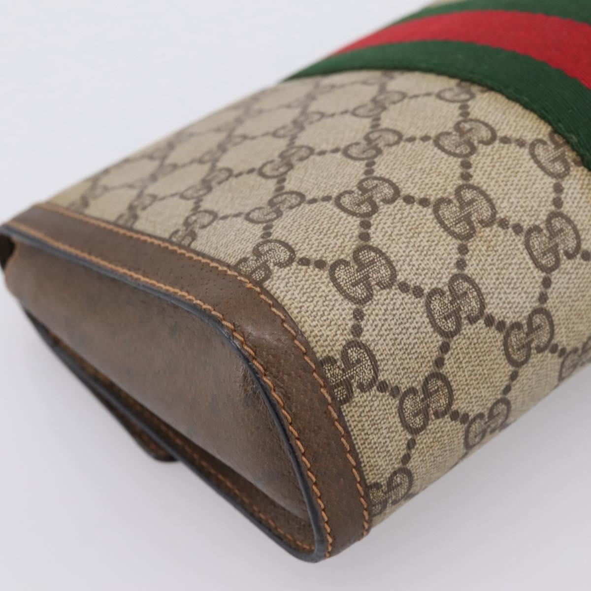 GUCCI GG Supreme Web Sherry Line Clutch Bag PVC Beige Gold 89 01 006 Auth 205159