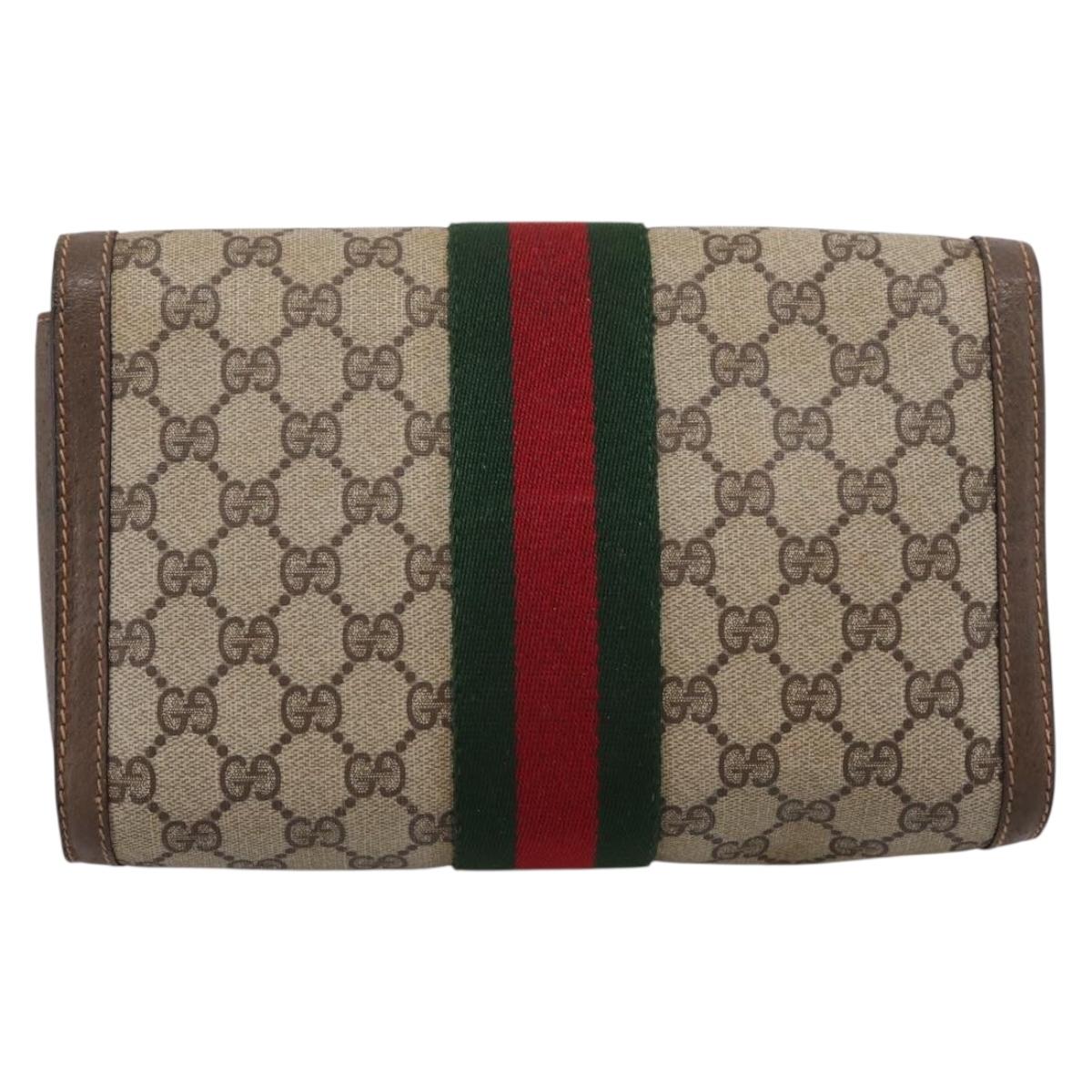 GUCCI GG Supreme Web Sherry Line Clutch Bag PVC Beige Gold 89 01 006 Auth 205159