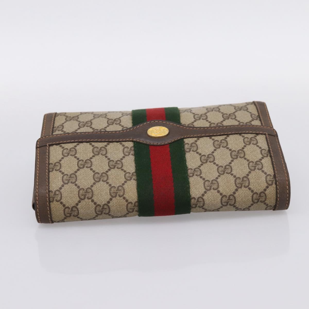 GUCCI GG Supreme Web Sherry Line Clutch Bag PVC Beige Gold 89 01 006 Auth 205159