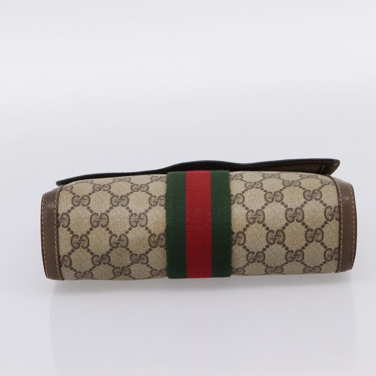 GUCCI GG Supreme Web Sherry Line Clutch Bag PVC Beige Gold 89 01 006 Auth 205159