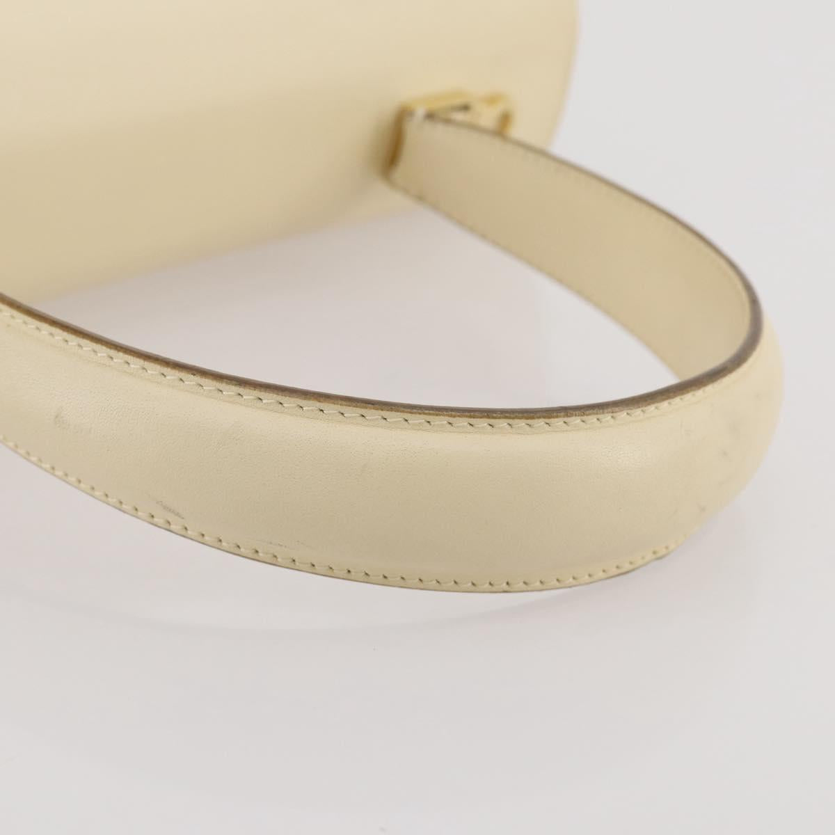 Salvatore Ferragamo Gancini Hand Bag Leather White Gold Auth 205161