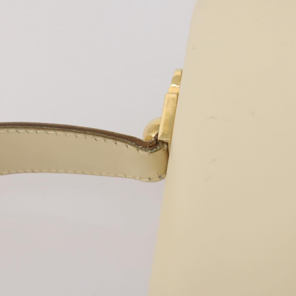 Salvatore Ferragamo Gancini Hand Bag Leather White Gold Auth 205161